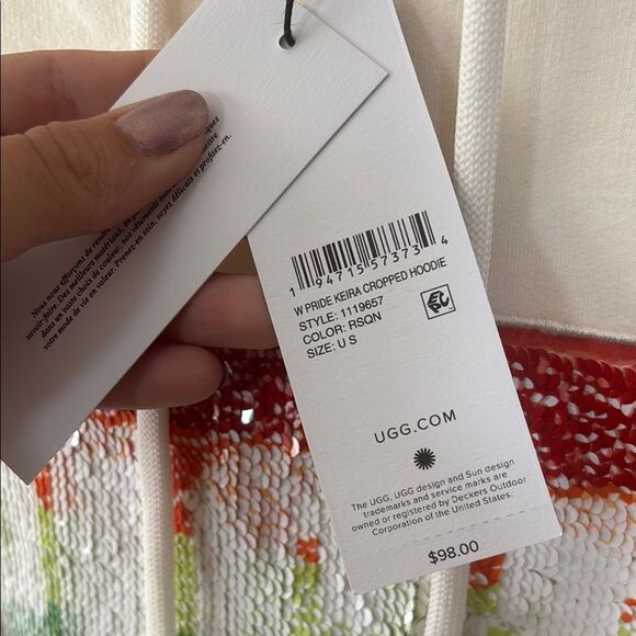 UGG PRIDE 🆕 Women's Cream Hoodie Sweater sequins rainbow 🌈 sweatshirt - Picture 7 of 10